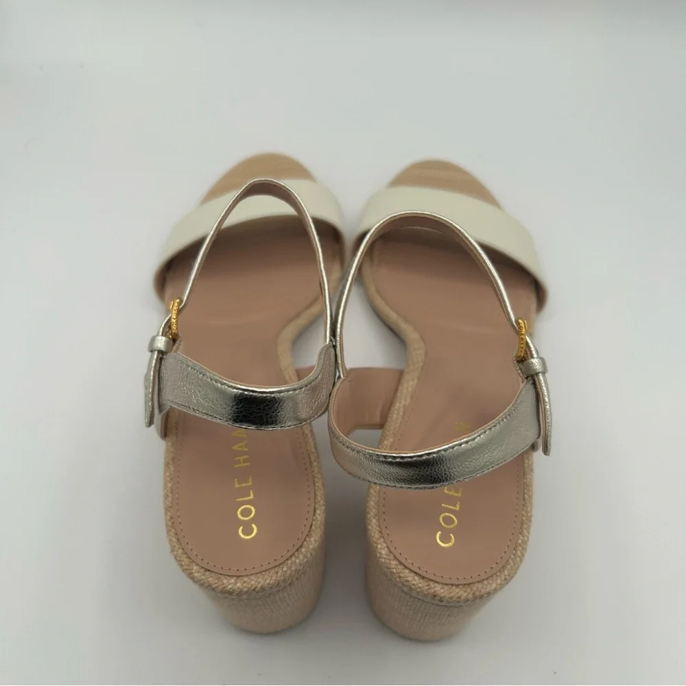 New Cole Haan Women’s Josie Block Heeled Sandal, Ivory/Soft Gold 11 B